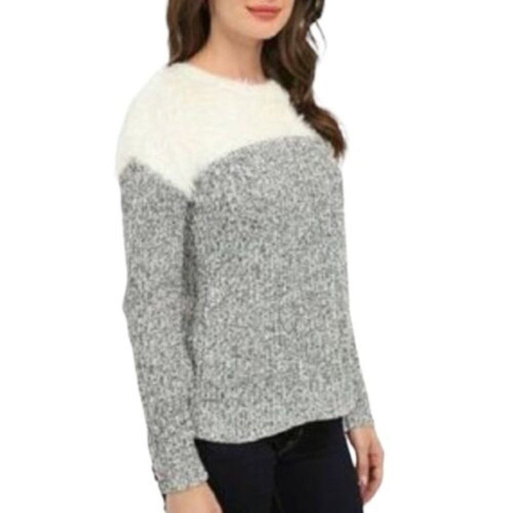 Vince Camuto WMNS M Holiday Sweater Festive Furry Two‎ Toned Eyelash Marked Snow